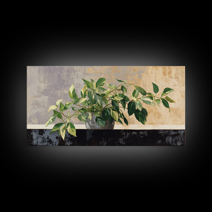 Desk Plant Botanical Closeup Framed Canvas Print, Office Art, Art Print, Office Decor, Watercolor Art, Focus, Printable, OFF-2x1-12