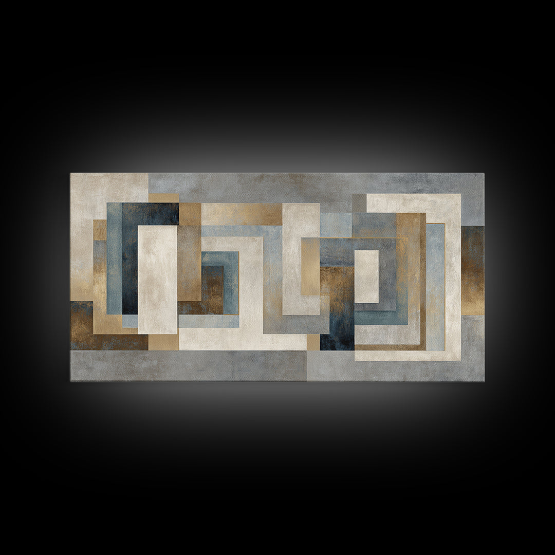 Geometric Labyrinth Pattern Framed Canvas Print, Office Art, Fine Art Print, Office Decor, Abstract Art, Focus, Poster, OFF-2x1-14