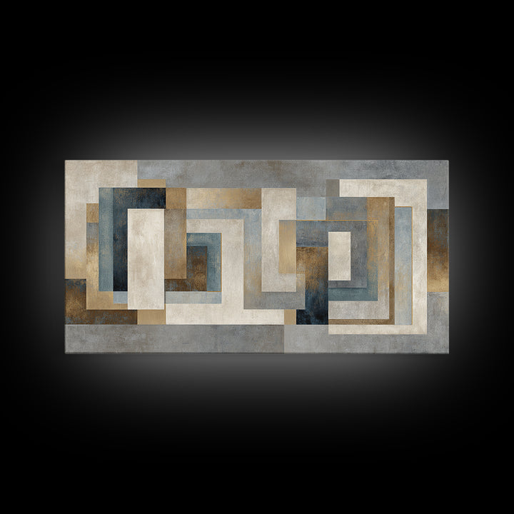 Geometric Labyrinth Pattern Framed Canvas Print, Office Art, Fine Art Print, Office Decor, Abstract Art, Focus, Poster, OFF-2x1-14