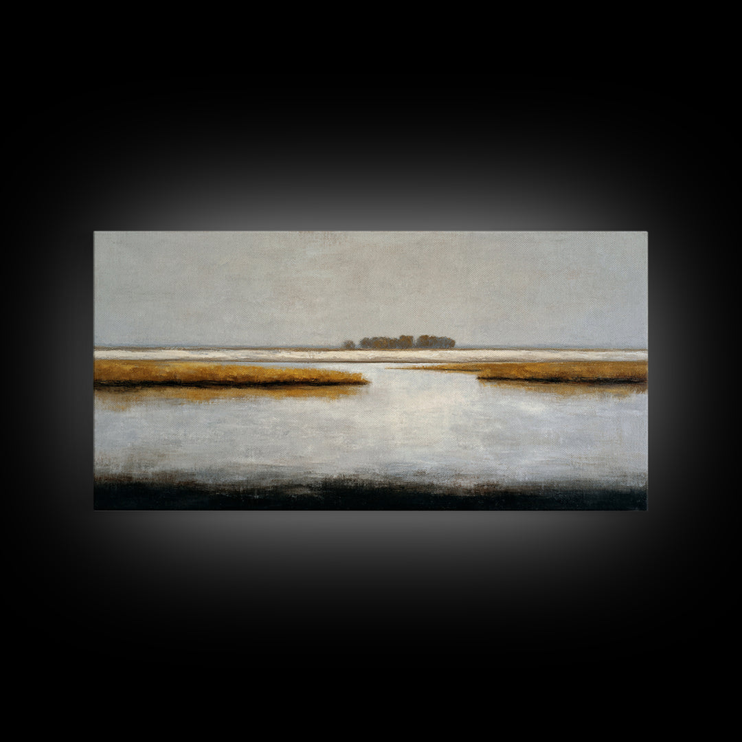 Dignified Neutral Landscape Framed Canvas Print, Office Art, Digital Wall Art, Office Decor, Oil Painting, Focus, OFF-2x1-3