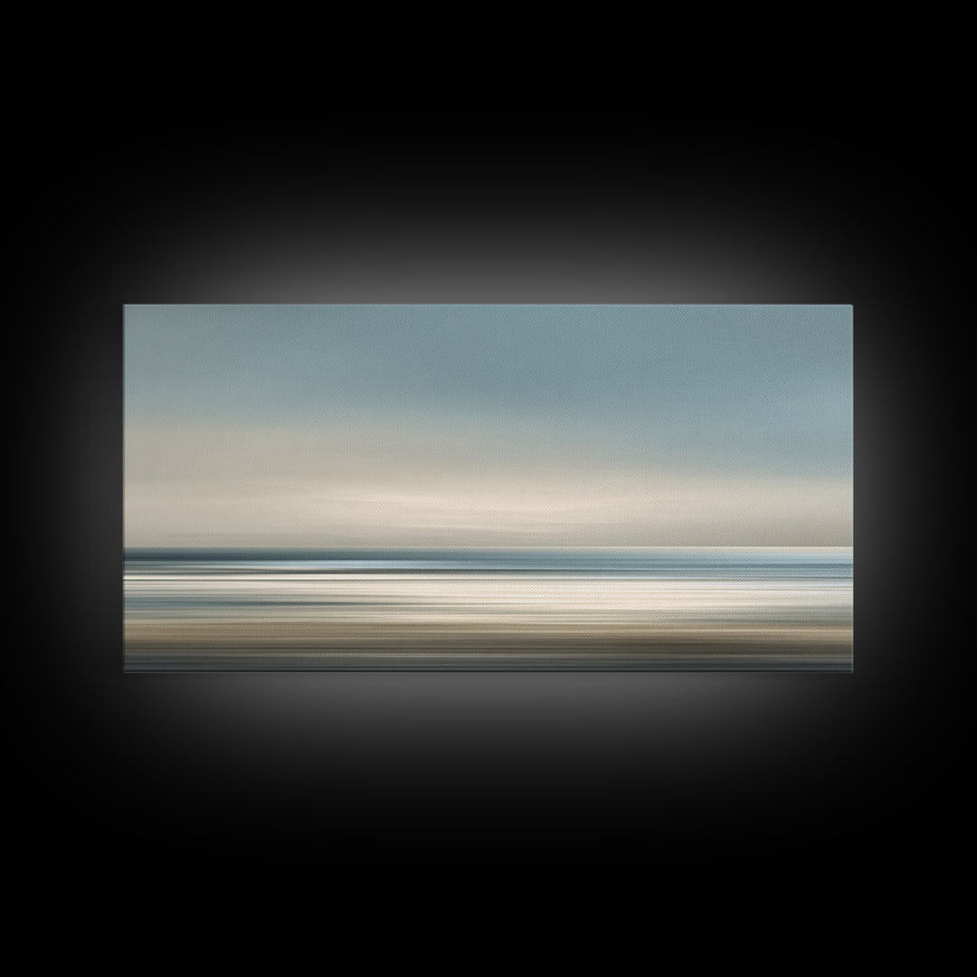 Calm Ocean Horizon for Stress Relief Framed Canvas Print, Office Art, Art Deco, Office Decor, Fine Art, Focus, Bedroom Wall Art, OFF-2x1-55