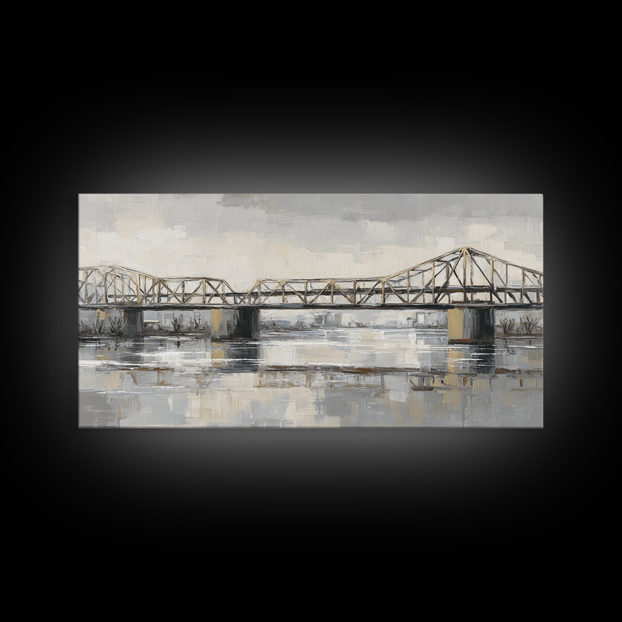 Monochrome Bridge Structure Framed Canvas Print, Office Art, Luxury Decor, Office Decor, Fine Art, Focus, Pet Portrait, OFF-2x1-6