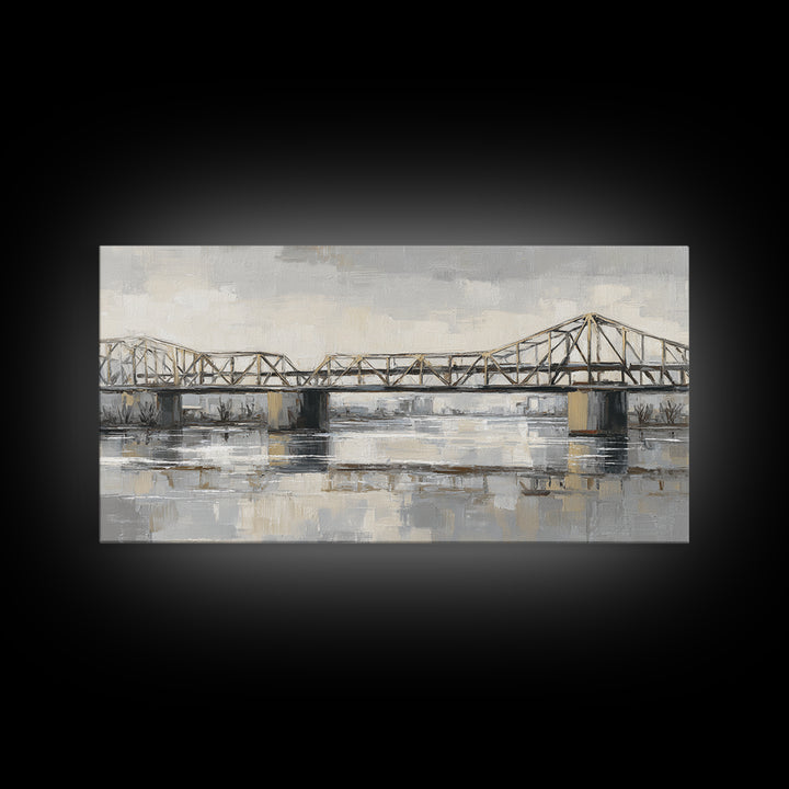 Monochrome Bridge Structure Framed Canvas Print, Office Art, Luxury Decor, Office Decor, Fine Art, Focus, Pet Portrait, OFF-2x1-6