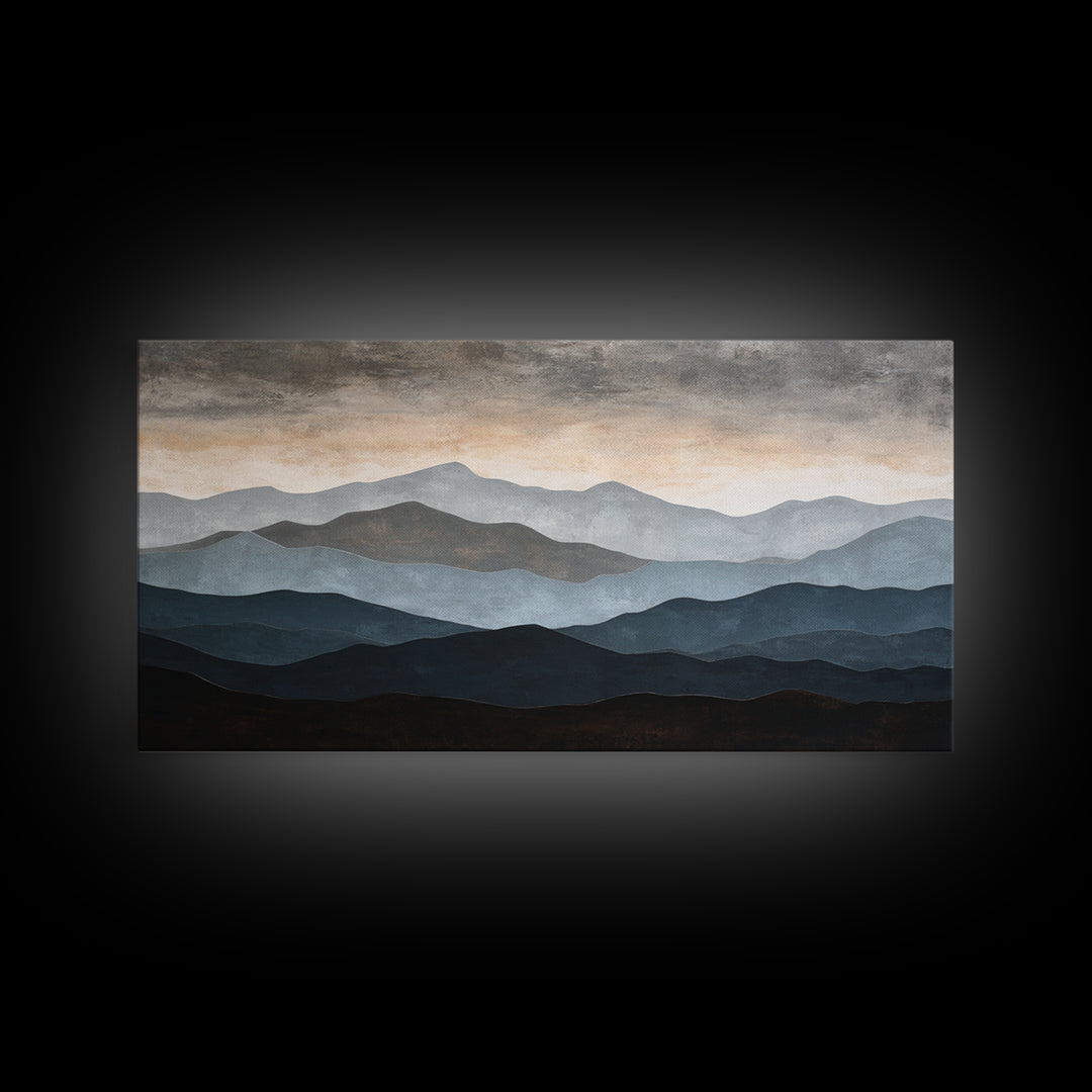 Minimal Mountain Sunrise for Focus Canvas Print, Office Art, Wall Decor, Office Decor, Oil Painting, Focus, Abstract Art, OFF-2x1-70
