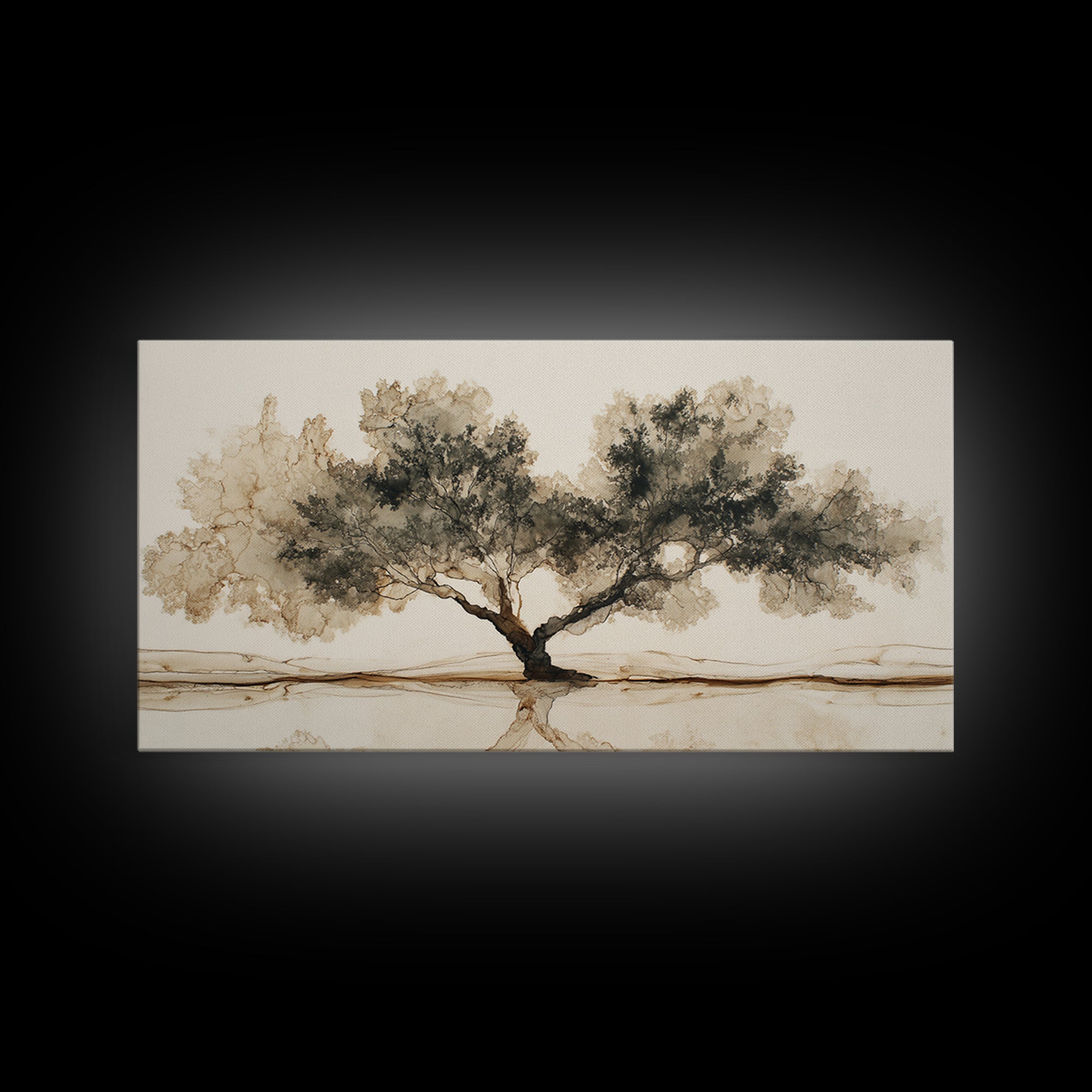 Ink Wash Tree Symbolizing Stability Canvas Print, Office Art, Wall Art, Office Decor, Fine Art, Focus, Boho, Art Deco, OFF-2x1-82