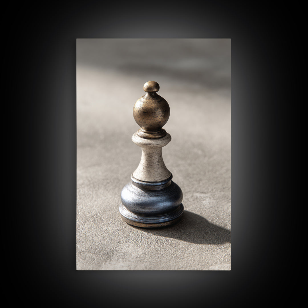 Minimal Chess Piece Still Life Framed Canvas Print, Office Art, Contemporary Art, Office Decor, Oil Painting, Focus, OFF-2x3-21