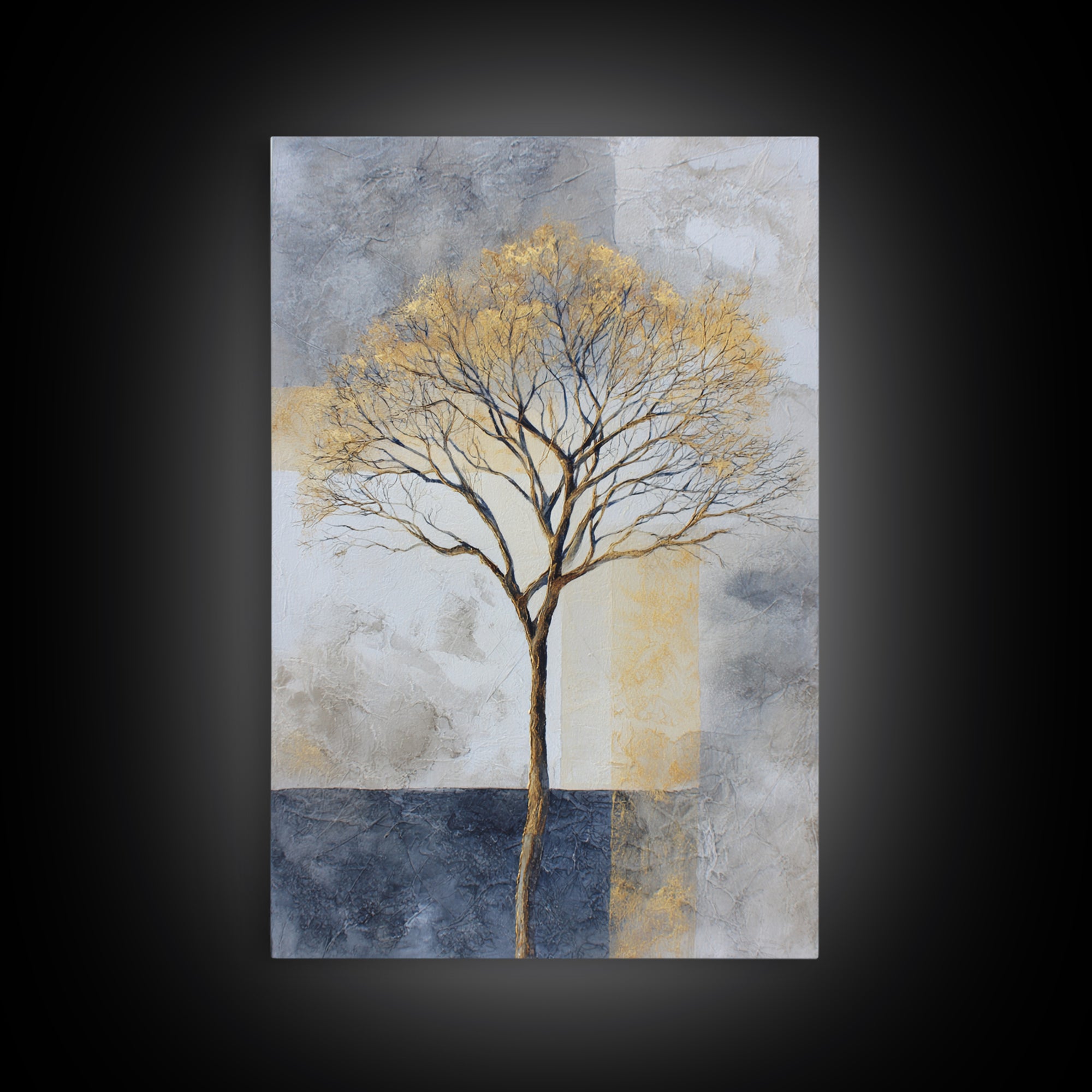 Ink Wash Tree Symbolizing Stability Framed Canvas Print, Office Art, Textured Painting, Office Decor, Fine Art, Focus, OFF-2x3-22