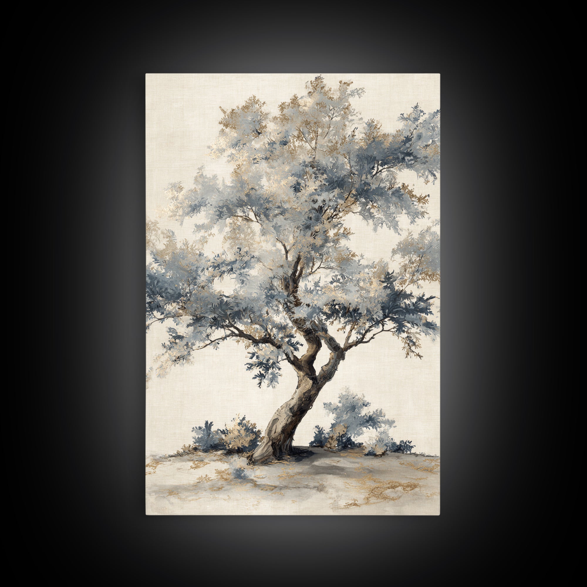 Ink Wash Tree Symbolizing Stability Framed Canvas Print, Office Art, Textured Painting, Office Decor, Fine Art, Focus, OFF-2x3-46