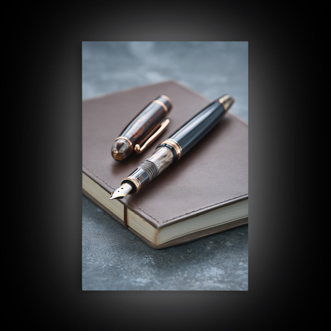 Fountain Pen and Notebook Still Life Without Canvas Print, Office Art, Minimalist Decor, Office Decor, Fine Art, Focus, OFF-2x3-54
