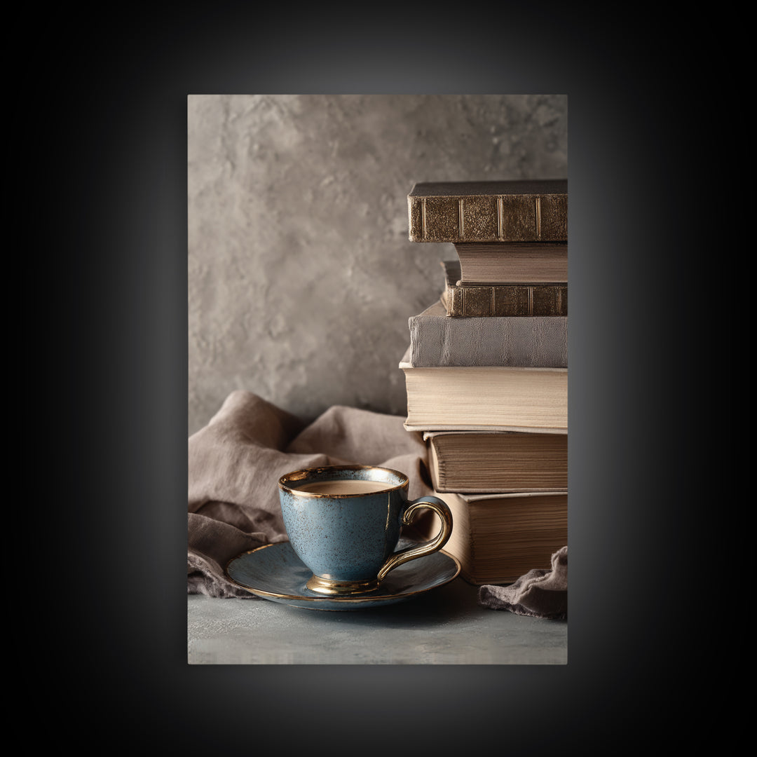 Books and Coffee Still Life Canvas Print, Office Art, Office Decor, Fine Art, Focus, Abstract Wall Art, Dopamine Decor, OFF-2x3-65