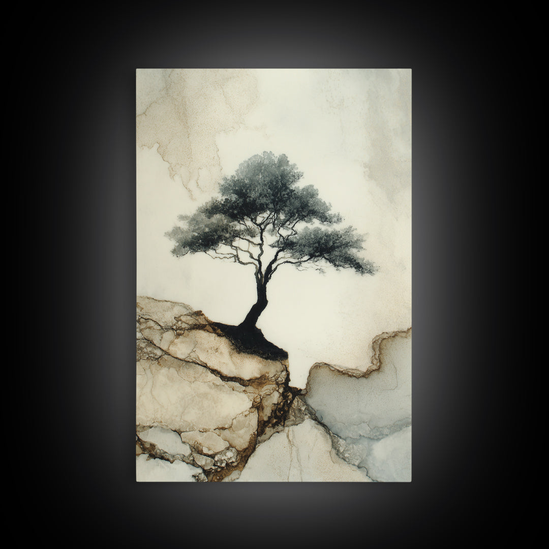 Ink Wash Tree Symbolizing Stability Canvas Print, Office Art, Poster, Office Decor, Fine Art, Focus, Canvas Wall Art, OFF-2x3-70