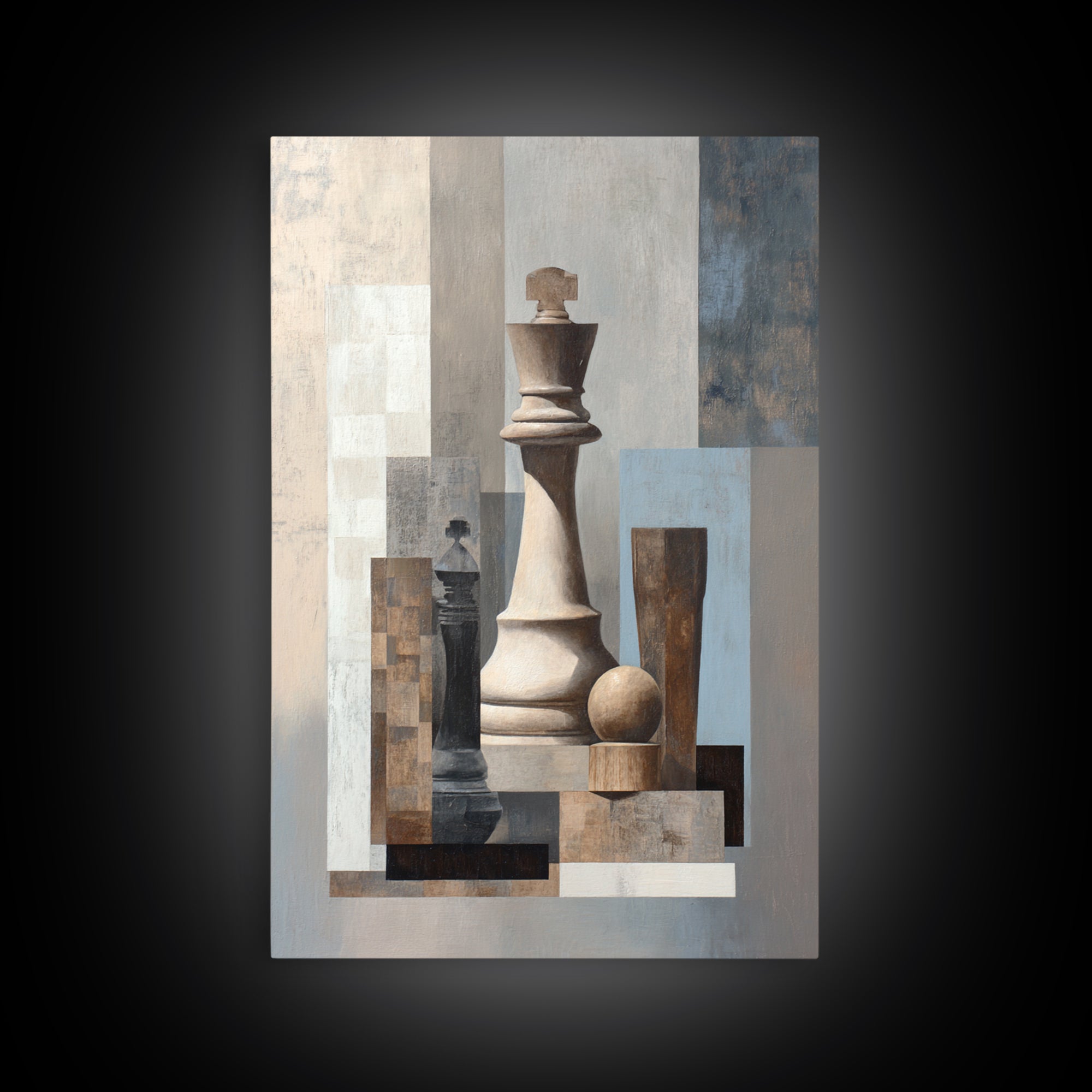 Minimal Chess Piece Still Life Framed Canvas Print, Office Art, Digital Wall Art, Office Decor, Fine Art, Focus, Dopamine Decor, OFF-2x3-93