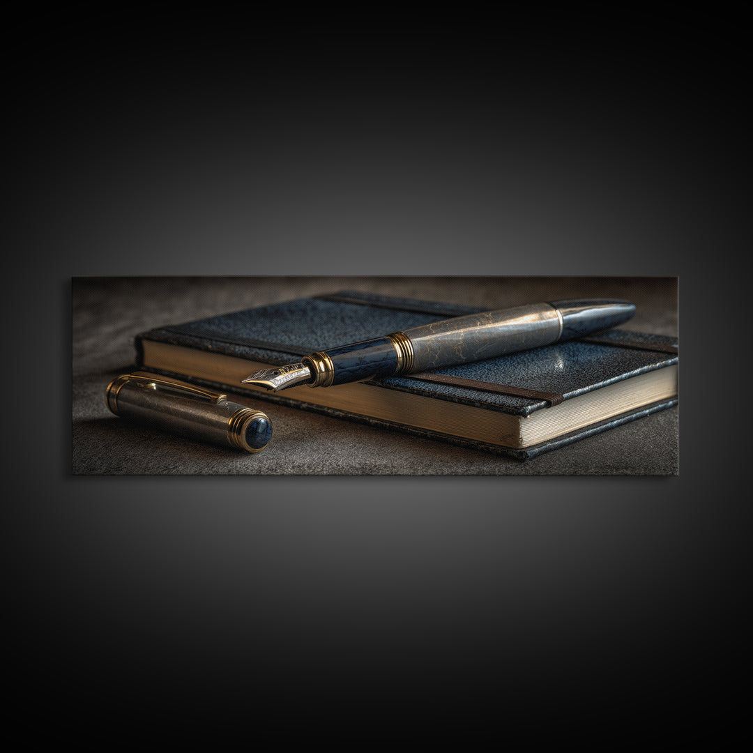 Fountain Pen and Notebook Still Life Without Canvas Print, Office Art, Cubicle Decor, Office Decor, Fine Art, Focus, OFF-3x1-14