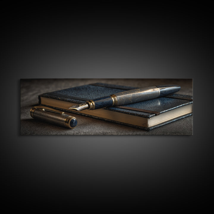 Fountain Pen and Notebook Still Life Without Canvas Print, Office Art, Cubicle Decor, Office Decor, Fine Art, Focus, OFF-3x1-14