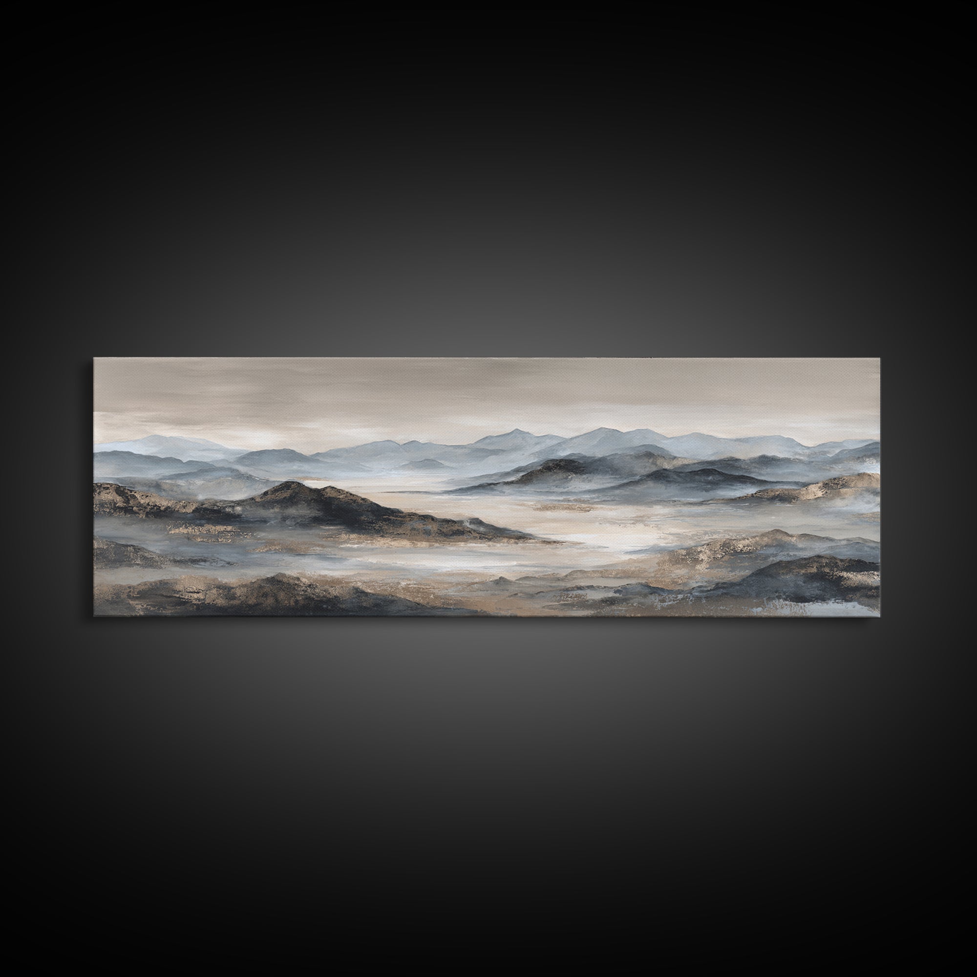 Minimal Mountain Sunrise for Focus Framed Canvas Print, Office Art, Printables, Office Decor, Focus, Living Room Decor, OFF-3x1-18