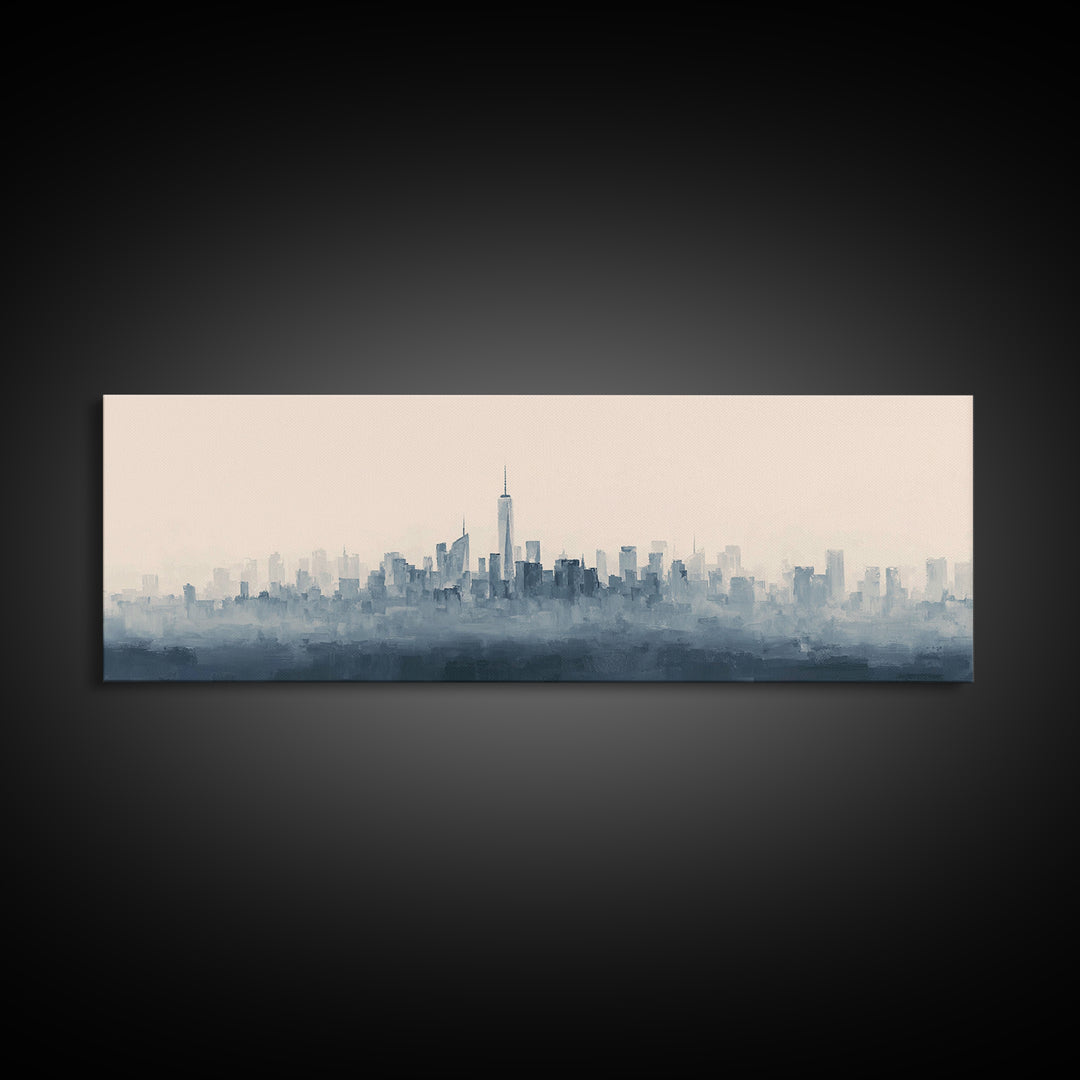 Black and White City Skyline Silhouette Canvas Print, Office Art, Office Decor, Abstract Art, Focus, Gallery Decor, OFF-3x1-21
