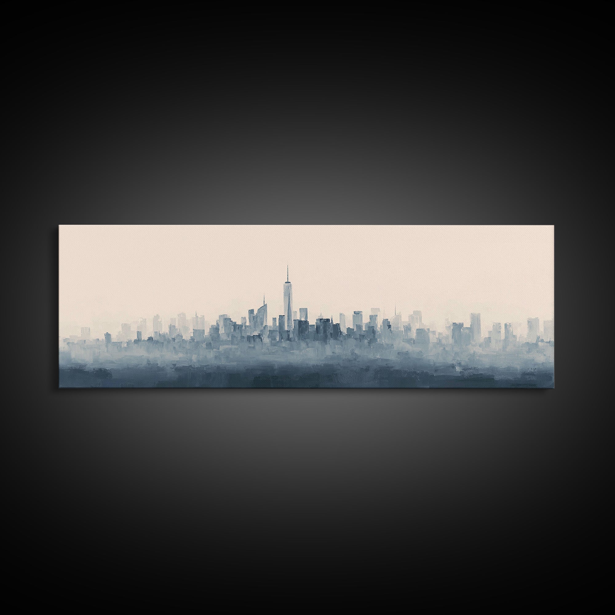 Black and White City Skyline Silhouette Canvas Print, Office Art, Office Decor, Abstract Art, Focus, Gallery Decor, OFF-3x1-21