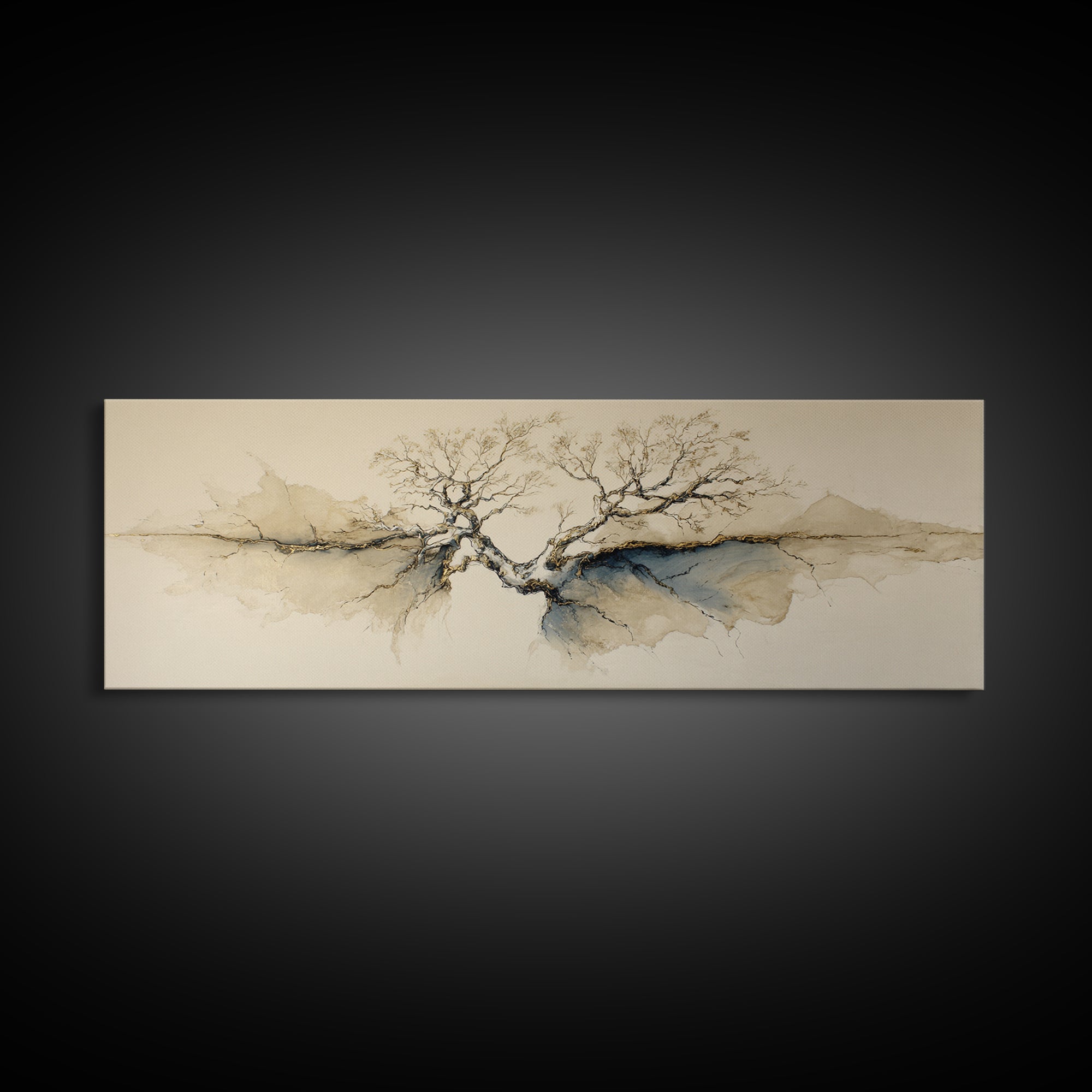 Ink Wash Tree Symbolizing Stability Canvas Print, Office Art, Wall Art, Office Decor, Fine Art, Focus, Boho, Art Deco, OFF-3x1-30