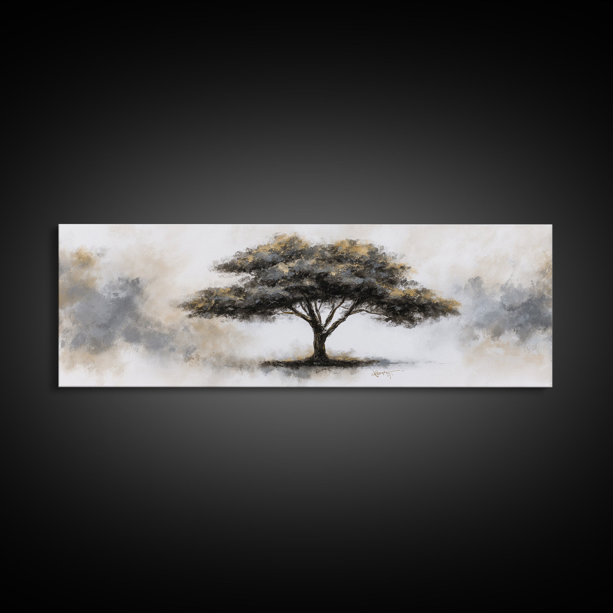 Ink Wash Tree Symbolizing Stability Canvas Print, Office Art, Poster, Office Decor, Fine Art, Focus, Canvas Wall Art, OFF-3x1-78