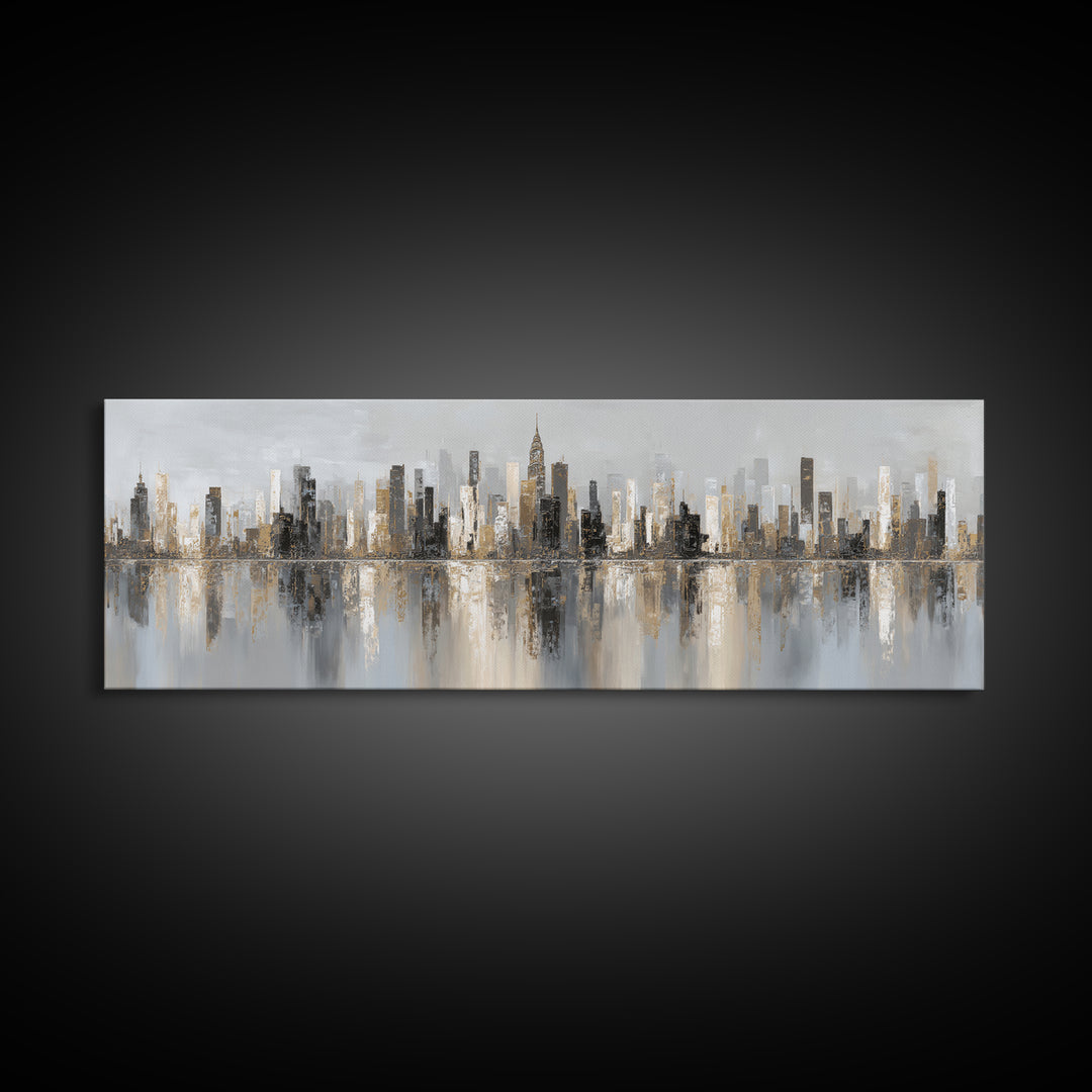 Black and White City Skyline Silhouette Canvas Print, Office Art, Trendy Wall Art, Office Decor, Focus, Minimalist Decor, OFF-3x1-93