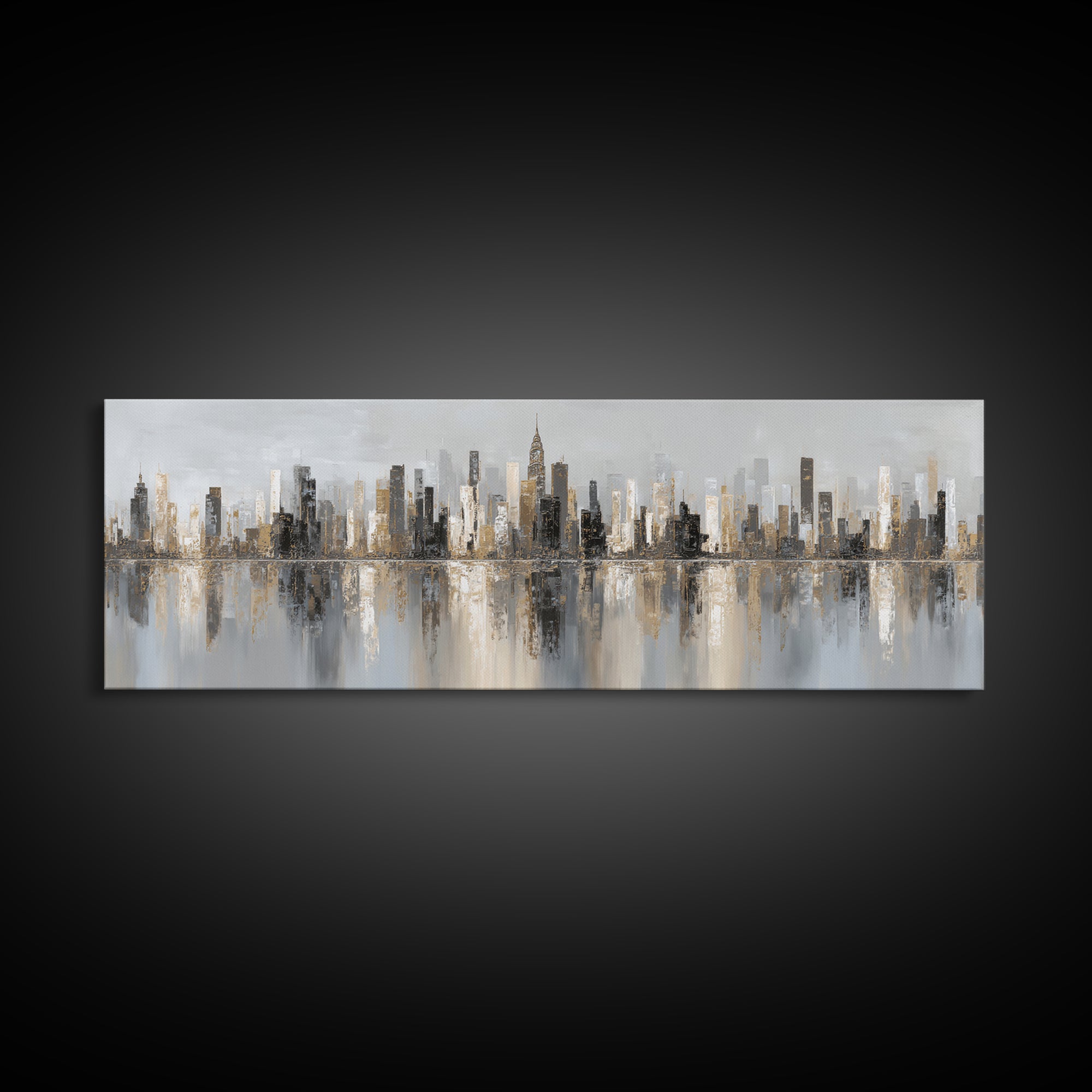 Black and White City Skyline Silhouette Canvas Print, Office Art, Trendy Wall Art, Office Decor, Focus, Minimalist Decor, OFF-3x1-93