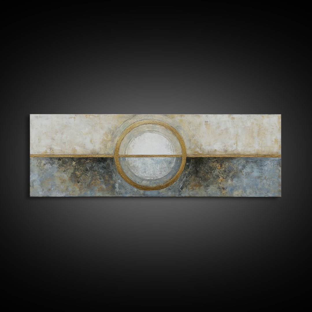 Gold Circle and Line Composition for Clarity Canvas Print, Office Art, Neutral Decor, Office Decor, Abstract Art, Focus, OFF-3x1-96
