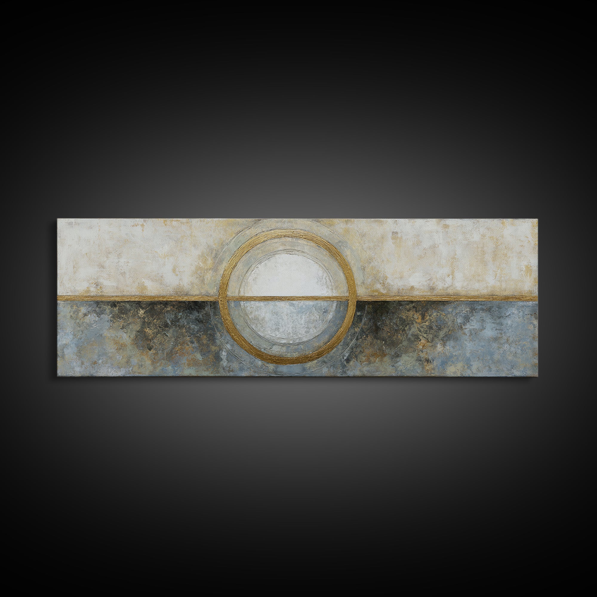 Gold Circle and Line Composition for Clarity Canvas Print, Office Art, Neutral Decor, Office Decor, Abstract Art, Focus, OFF-3x1-96