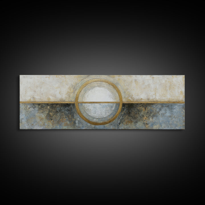 Gold Circle and Line Composition for Clarity Canvas Print, Office Art, Neutral Decor, Office Decor, Abstract Art, Focus, OFF-3x1-96