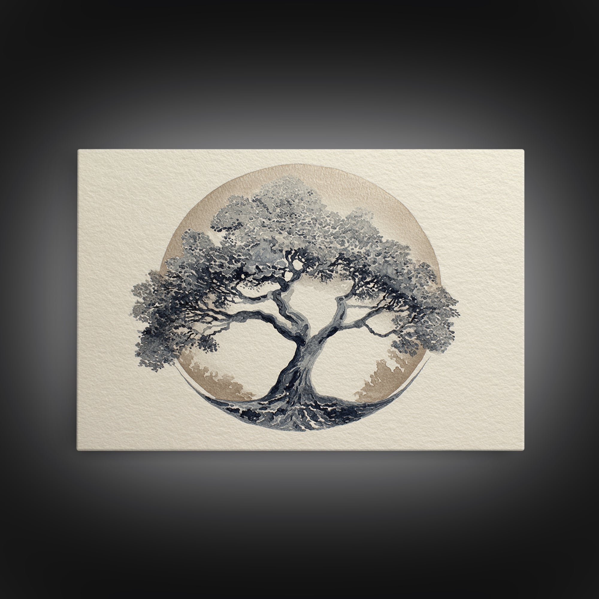Ink Wash Tree Symbolizing Stability Framed Canvas Print, Office Art, Printable Wall Art, Office Decor, Fine Art, Focus, OFF-3x2-18