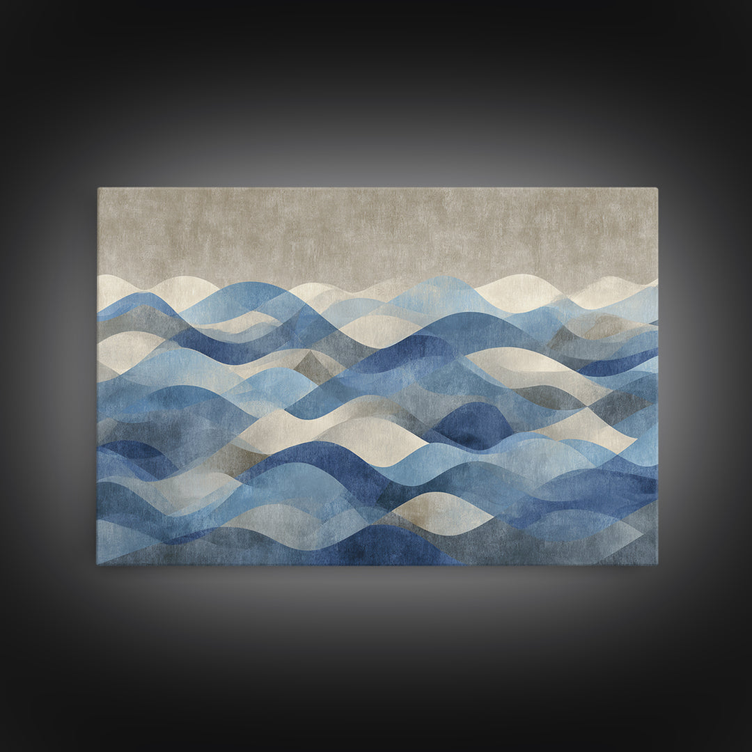 Blue Abstract Wave Pattern for Focus Canvas Print, Office Art, Ai Art, Office Decor, Abstract Art, Focus, Trendy Wall Art, OFF-3x2-21