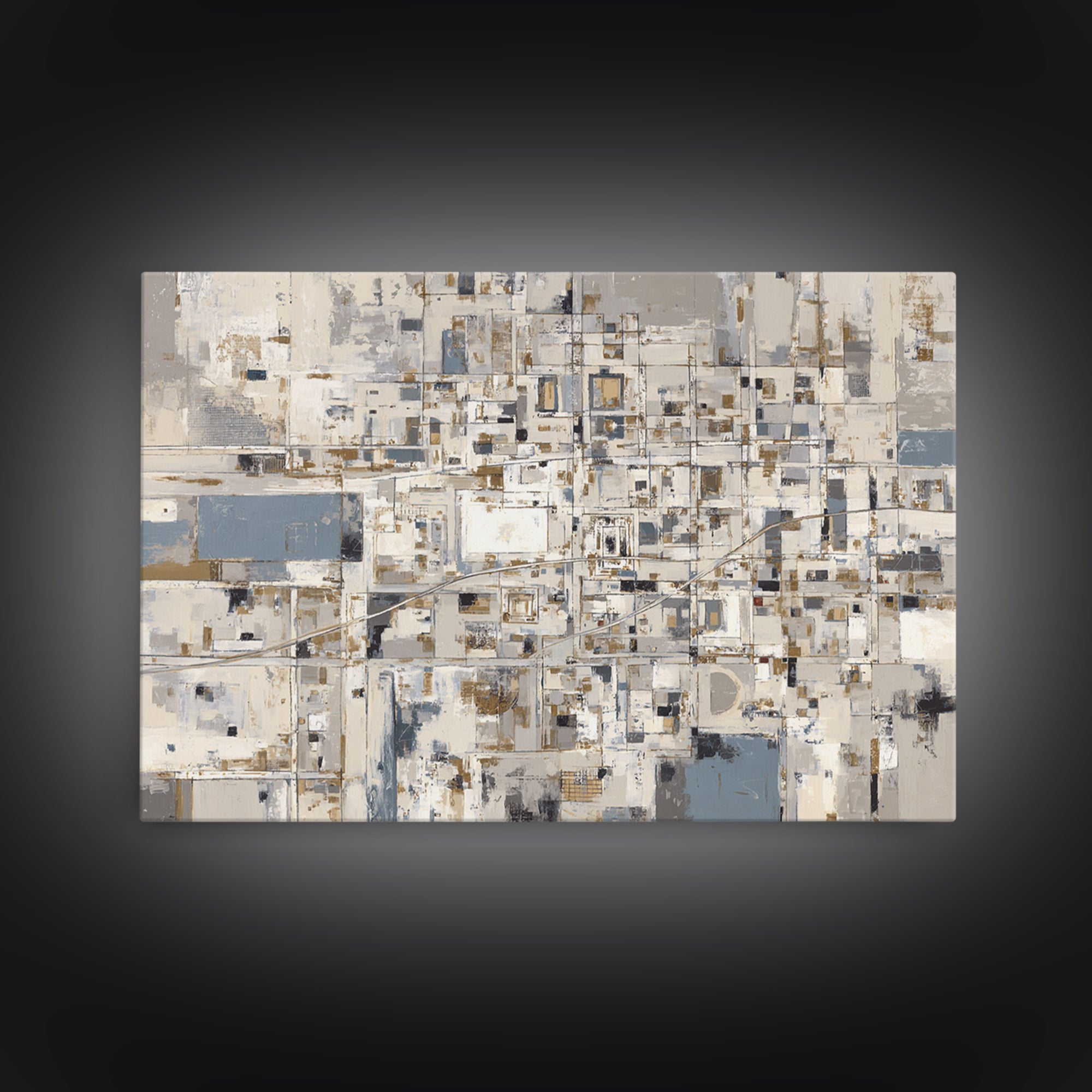 City Map Abstract Framed Canvas Print, Office Art, Abstract Art, Office Decor, Focus, Downloadable Prints, Cubicle Decor, OFF-3x2-24