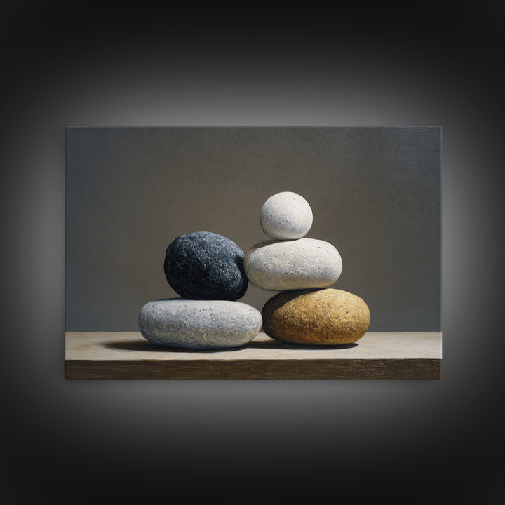 Balanced Stone Composition Framed Canvas Print, Office Art, Digital Wall Art, Office Decor, Fine Art, Focus, Dopamine Decor, OFF-3x2-28