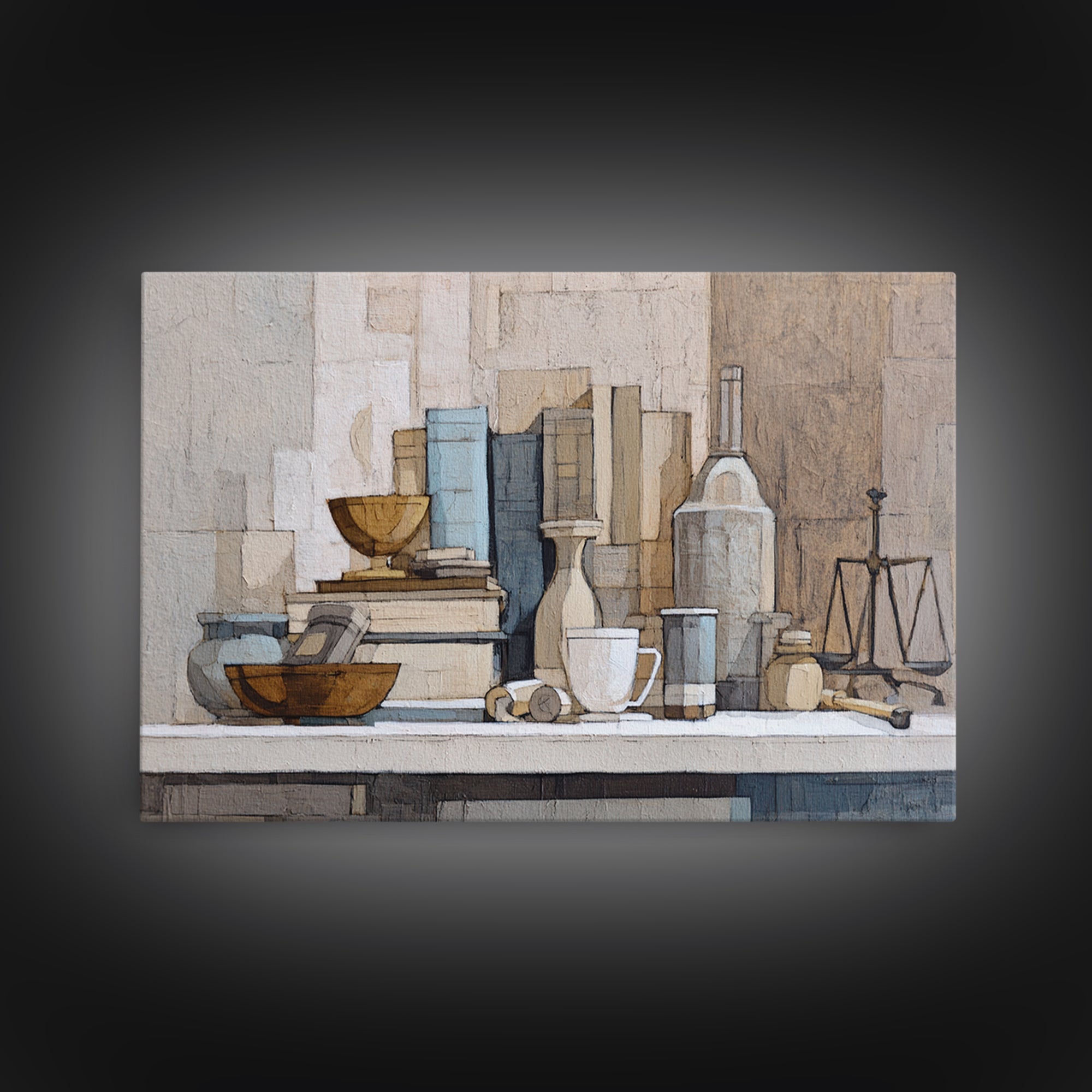 Books and Coffee Still Life Canvas Print, Office Art, Living Room Decor, Office Decor, Oil Painting, Focus, Fine Art Print, OFF-3x2-37