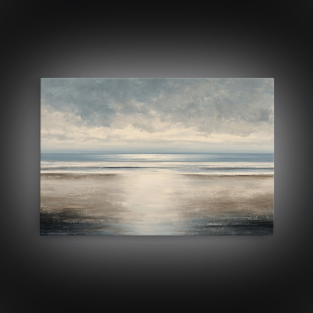 Calm Ocean Horizon for Stress Relief Framed Canvas Print, Office Art, Neutral Decor, Office Decor, Fine Art, Focus, Wall Art, OFF-3x2-39