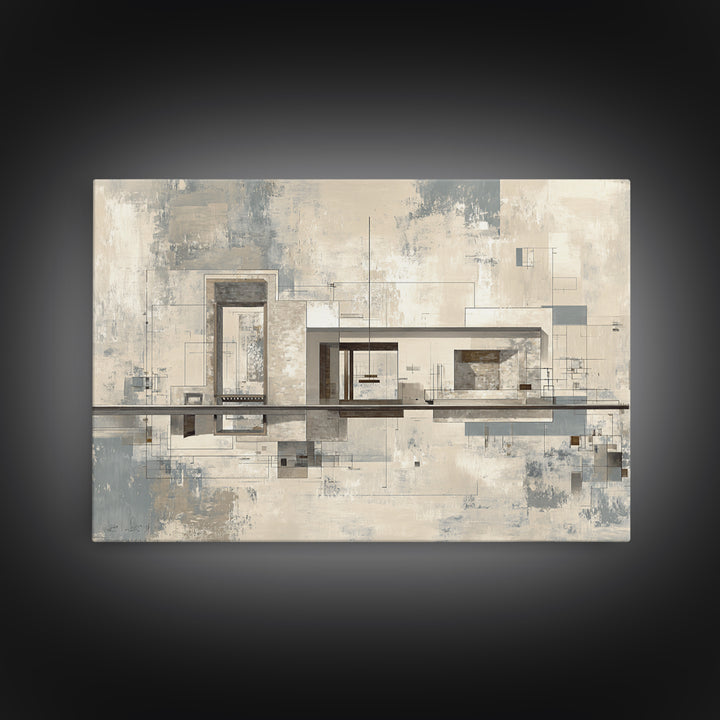Architectural Line Drawing Framed Canvas Print, Office Art, Wall Decor, Office Decor, Abstract Art, Focus, Wall Prints, OFF-3x2-55