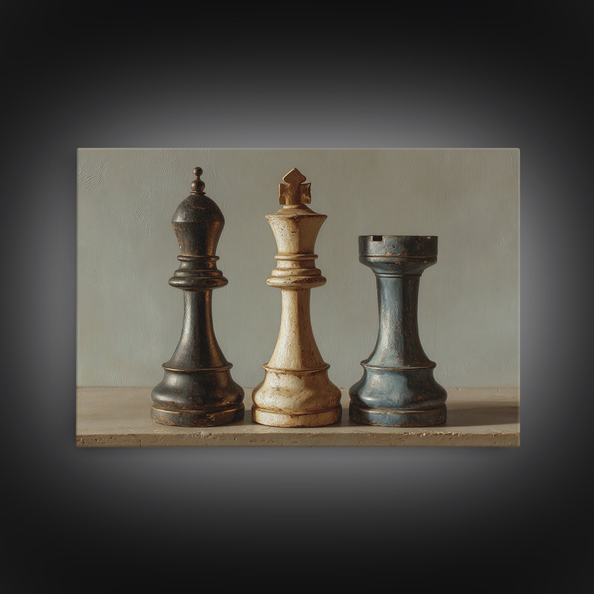Minimal Chess Piece Still Life Framed Canvas Print, Office Art, Abstract Wall Art, Office Decor, Watercolor Art, Focus, OFF-3x2-65