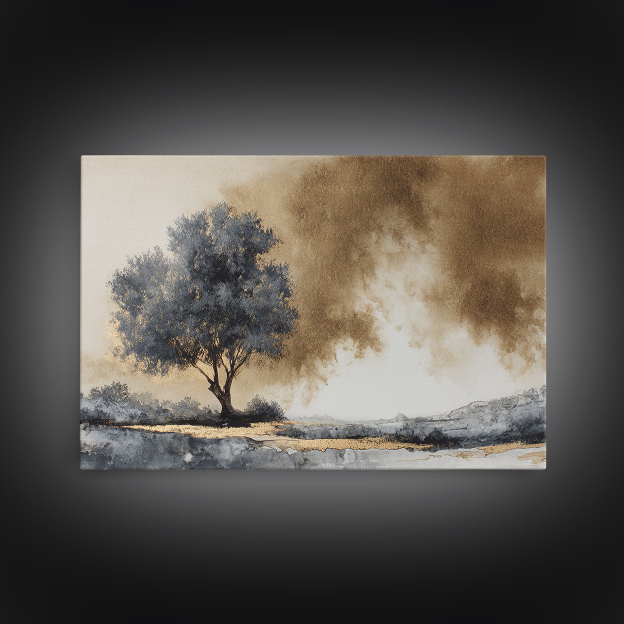 Ink Wash Tree Symbolizing Stability Canvas Print, Office Art, Art Deco, Office Decor, Fine Art, Focus, Bedroom Wall Art, OFF-3x2-66