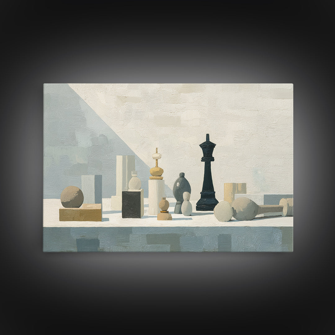 Minimal Chess Piece Still Life Canvas Print, Office Art, Downloadable Prints, Office Decor, Oil Painting, Focus, OFF-3x2-89