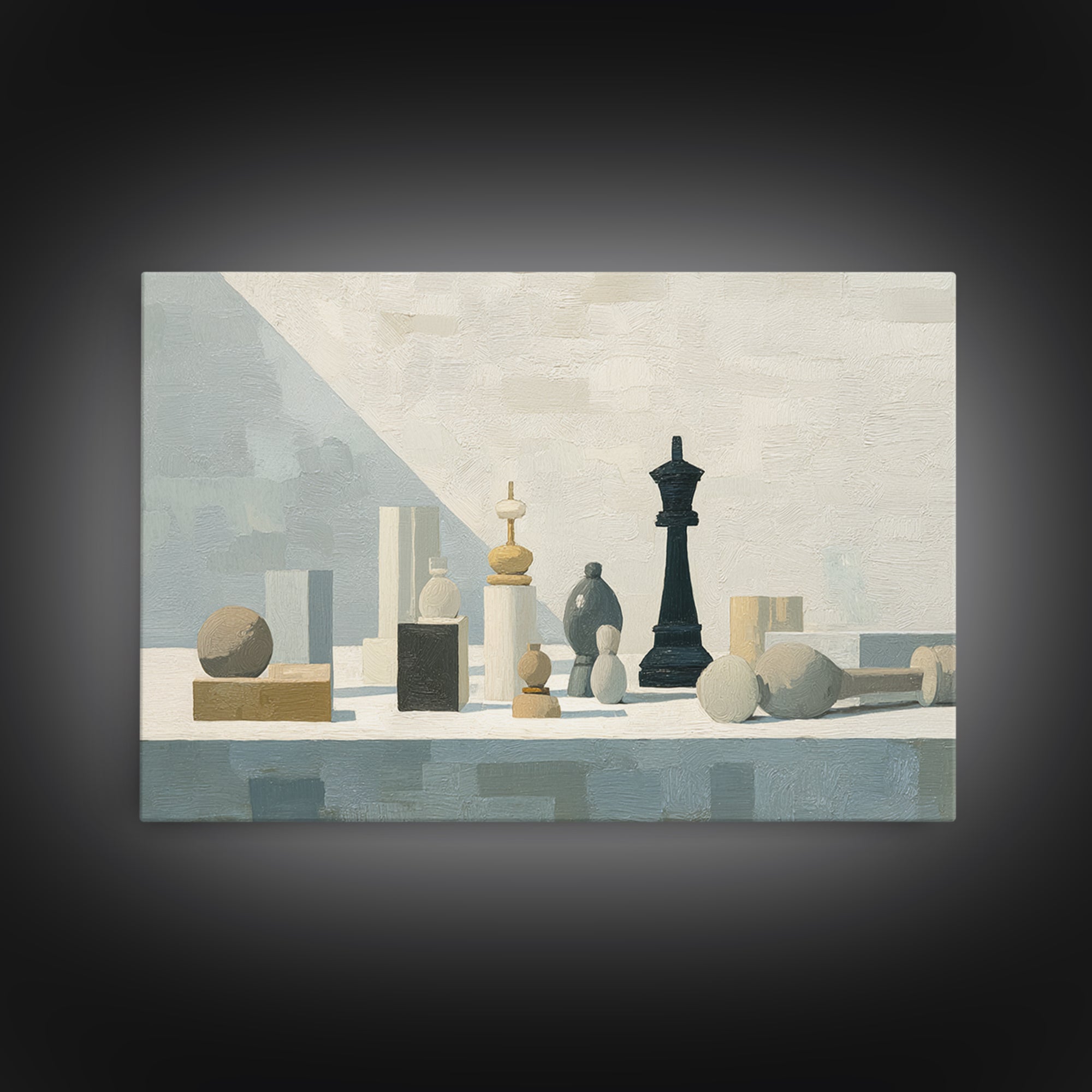 Minimal Chess Piece Still Life Canvas Print, Office Art, Downloadable Prints, Office Decor, Oil Painting, Focus, OFF-3x2-89