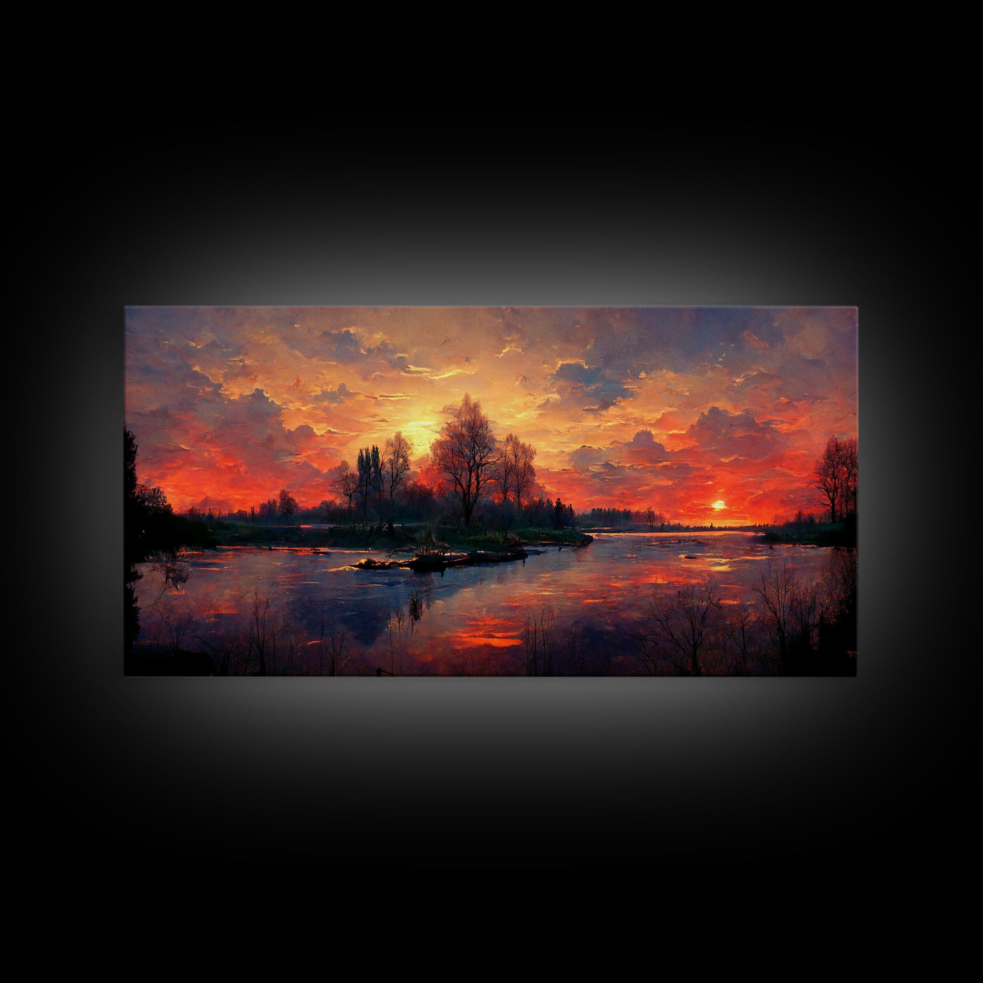 Lake Sunset Oil Painting On Canvas, Canvas Print, Ready to hang gallery wrapped nature canvas print, Lake Art, lake life oil painting style