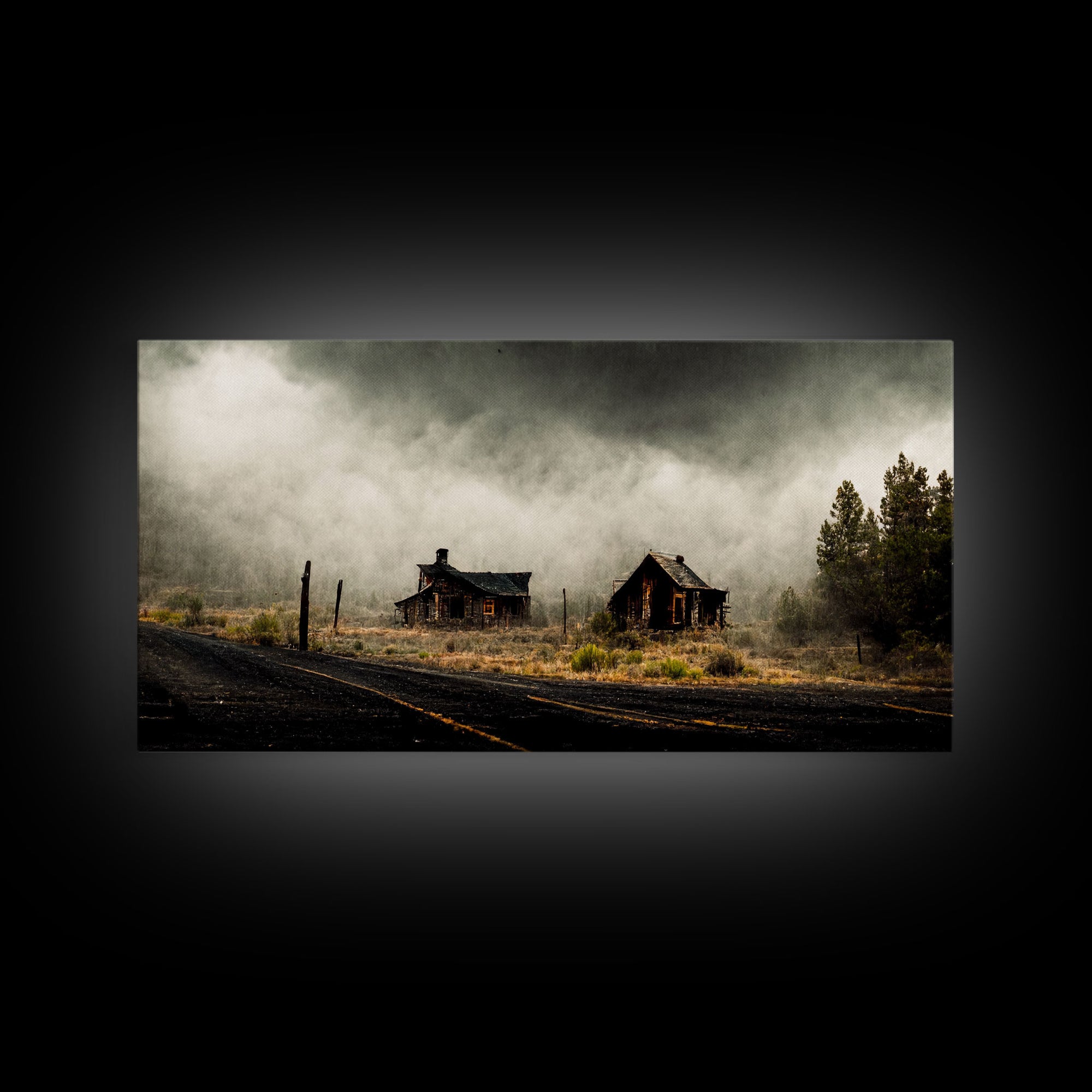 Ghost town canvas art, wild west theme, abandoned art