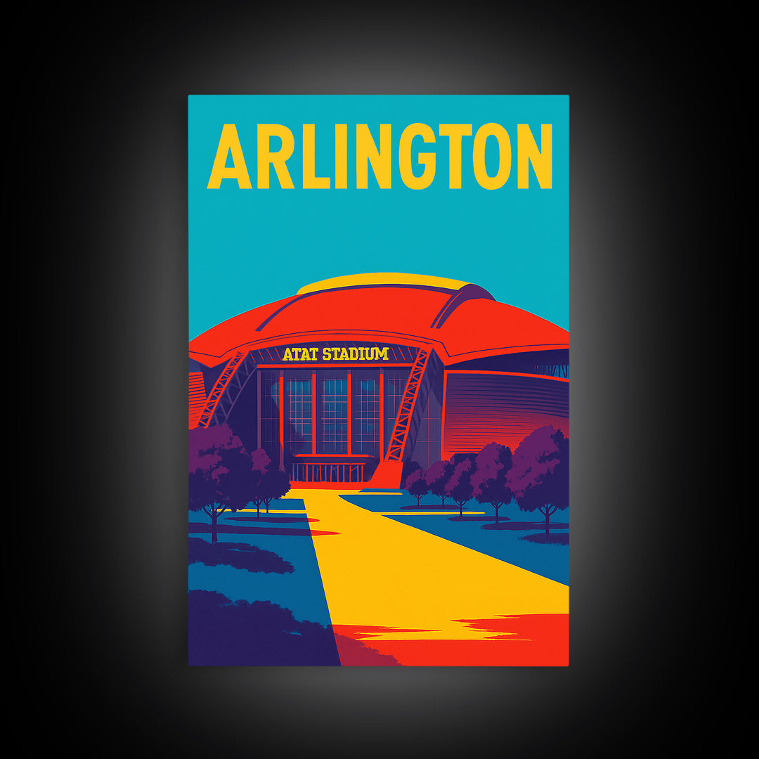 Arlington Texas Travel Poster, Canvas Print, Colorful Graphic Wall Art, Arlington Travel Art, Retro Travel Print, Travel Poster Art