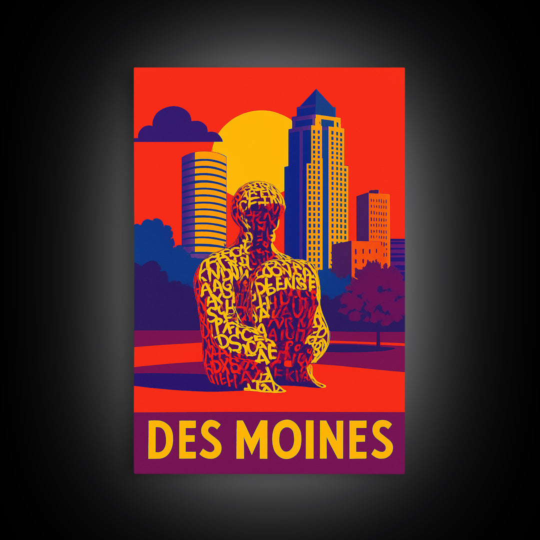 Des Moines Travel Poster, Framed Canvas Print, High Contrast City Poster, Des Moines Poster Print, Travel Poster Art, City Travel Prints