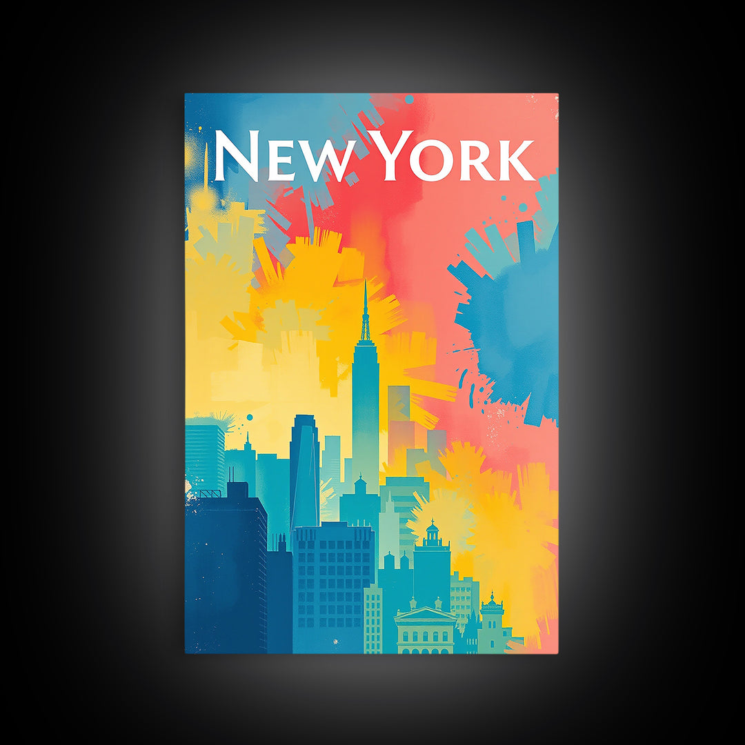 New York Travel Poster, Framed Canvas Print, High Contrast City Poster, New York Art Print, Fine Art Print, Living Room Wall Art