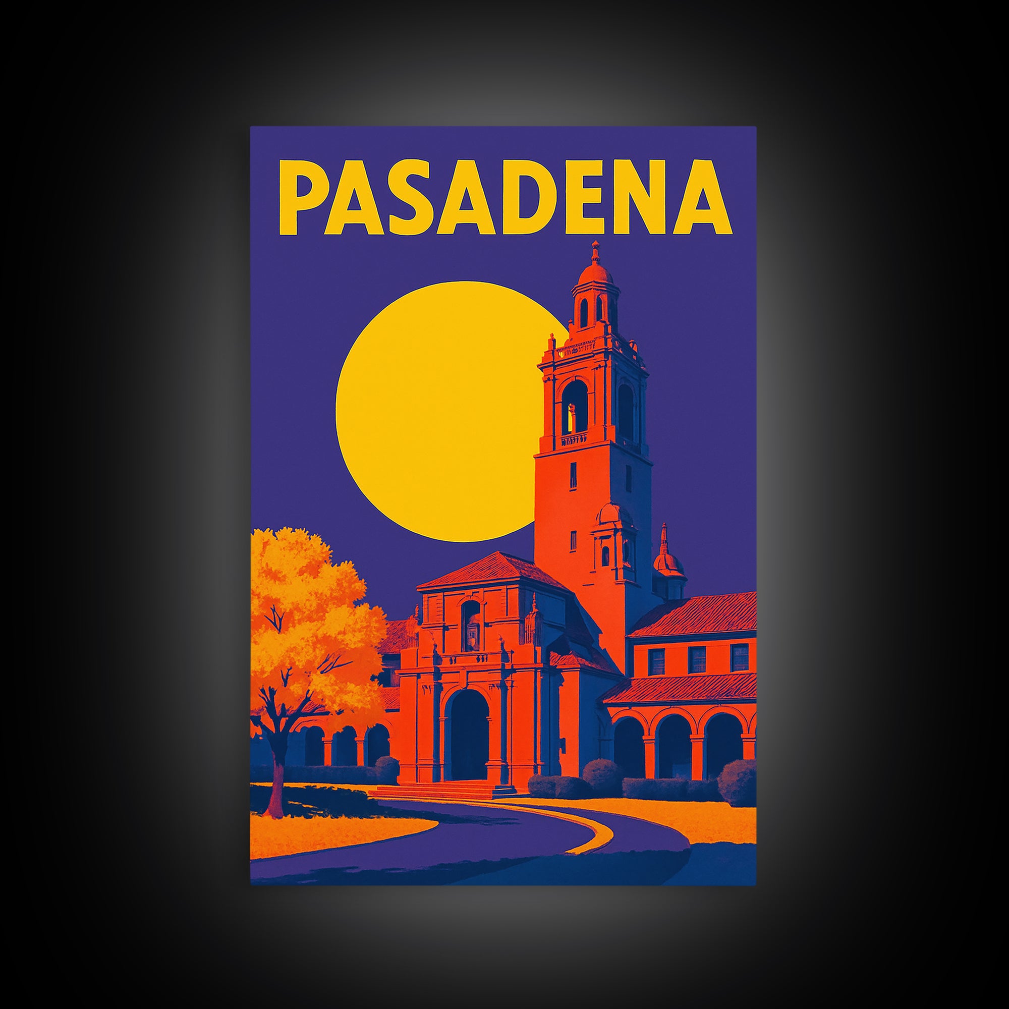 Pasadena Travel Poster, Framed Canvas Print, Vibrant Retro Travel Art, Pasadena Poster Print, Vintage City Art, Vintage Travel Art