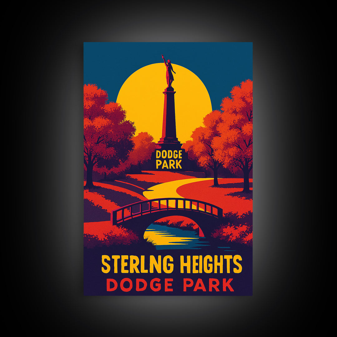 Sterling Heights Travel Poster, Canvas Print, Vibrant Retro Travel Art, Sterling Heights Art Print, Modern Wall Decor, Travel Wall Art
