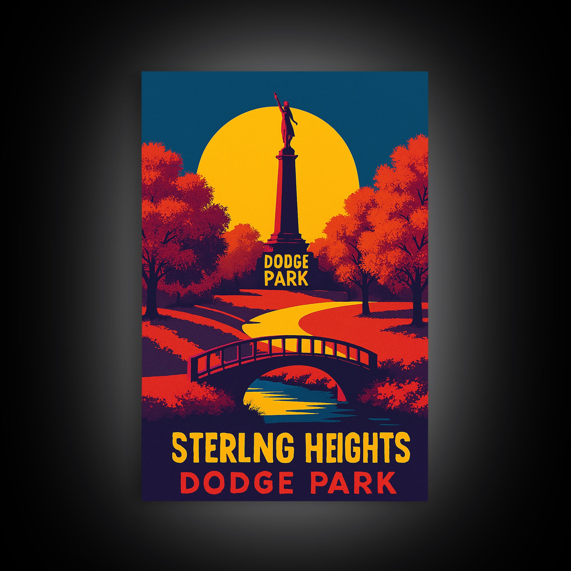 Sterling Heights Travel Poster, Canvas Print, Vibrant Retro Travel Art, Sterling Heights Art Print, Modern Wall Decor, Travel Wall Art