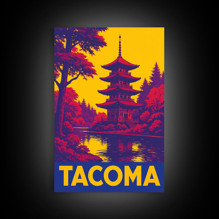 Tacoma Travel Poster, Framed Canvas Print, High Contrast City Poster, Tacoma Poster Print, Vintage City Poster, City Illustration