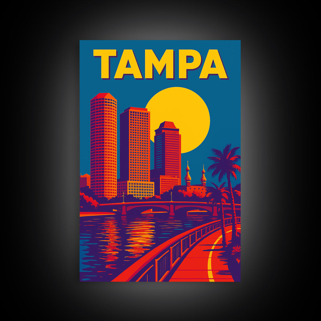 Tampa Florida Travel Poster, Framed Canvas Print, Colorful Graphic Wall Art, Tampa Poster Print, Mid Century Wall Art, Travel Art Print
