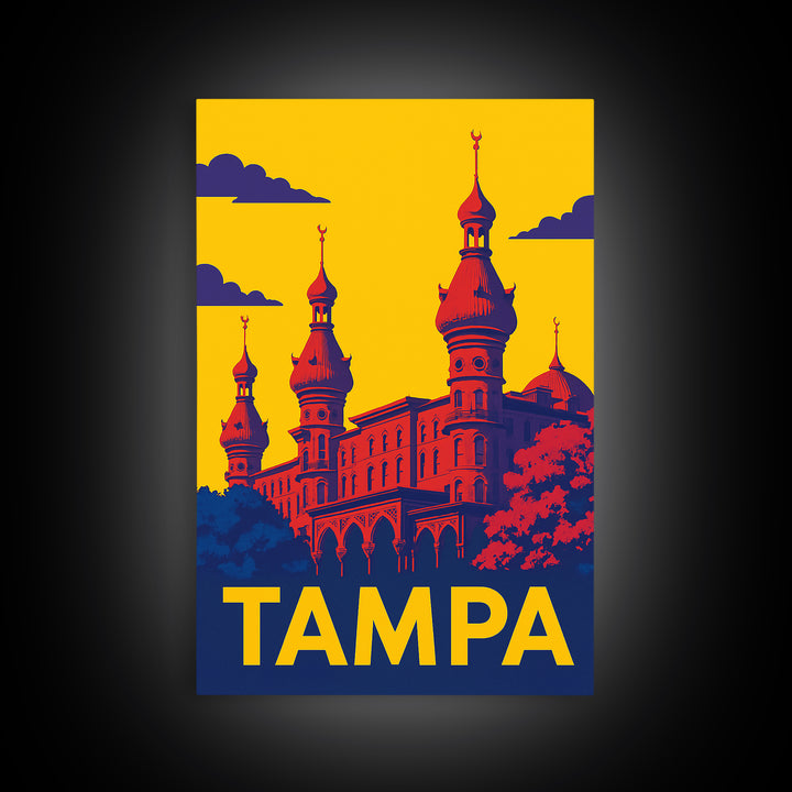 Tampa Travel Poster, Canvas Print, Colorful Graphic Wall Art, Tampa Art Print, Wanderlust Decor, City Travel Prints, Living Room Wall Art